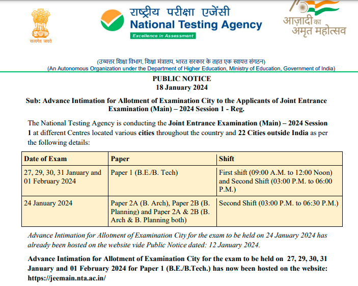 jee main 2024 exam city